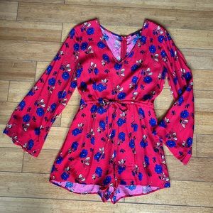 Red Floral Long Sleeve Romper - Forever 21 S